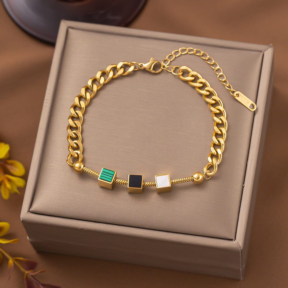 Wholesale Square Round Star Cuban Titanium Steel Bracelet